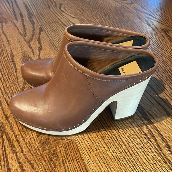 Dolce Vita Brown Leather Clogs with wooden heel - size 10 womens - 4.5 inch heel - Picture 2 of 6